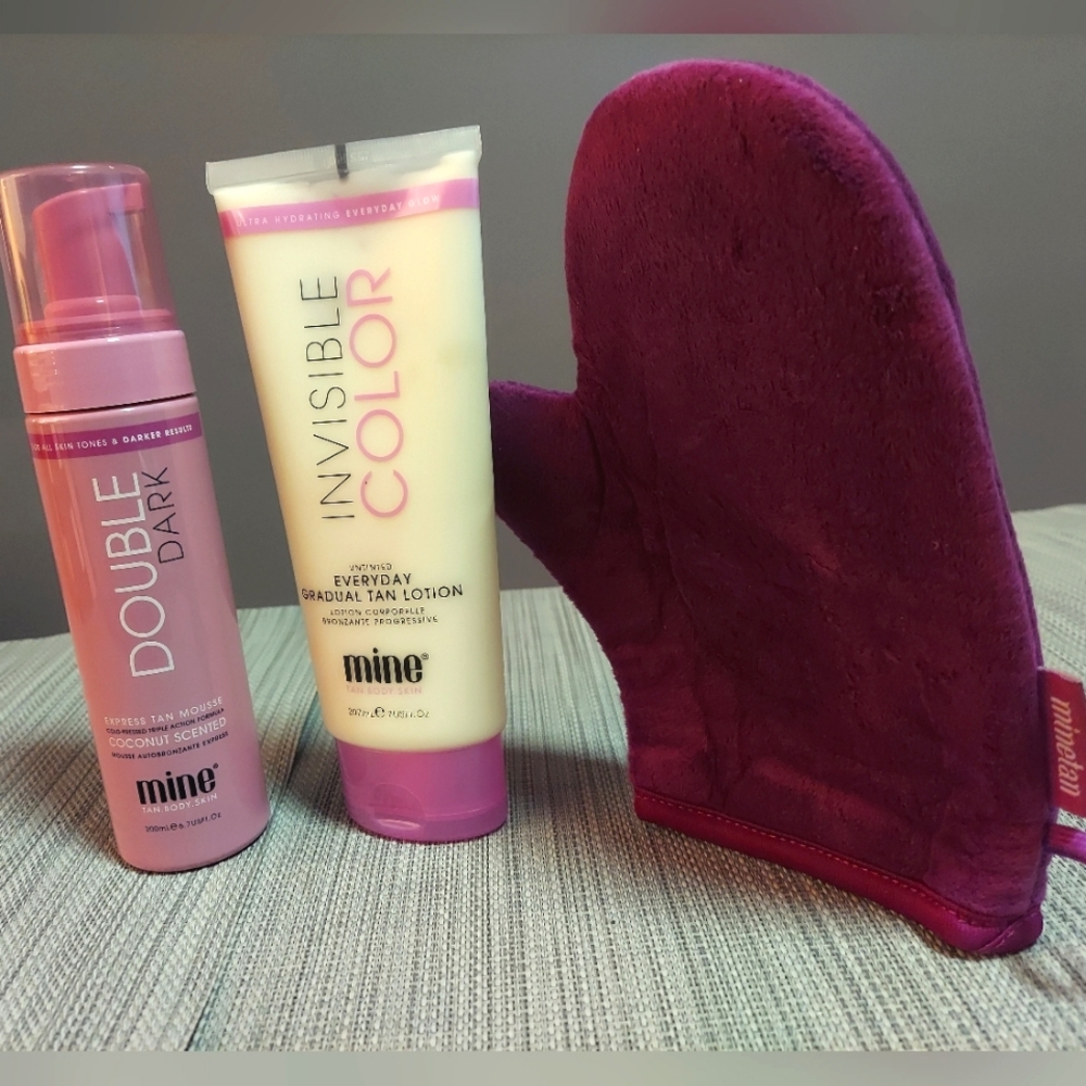 Minetan Self Tan Double Dark Bronze Tan Foam + Gradual Tan Lotion + Mitt SET
